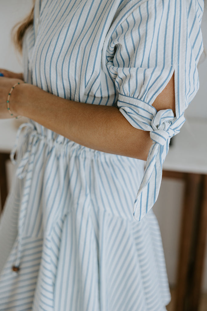 Striped Tie Dress - Blue