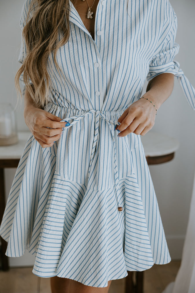 Striped Tie Dress - Blue