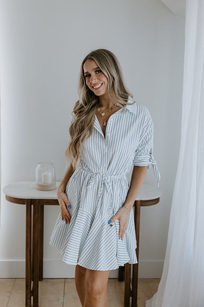 Striped Tie Dress - Blue
