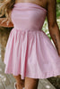 Strapless Mixed Material Dress - Pink