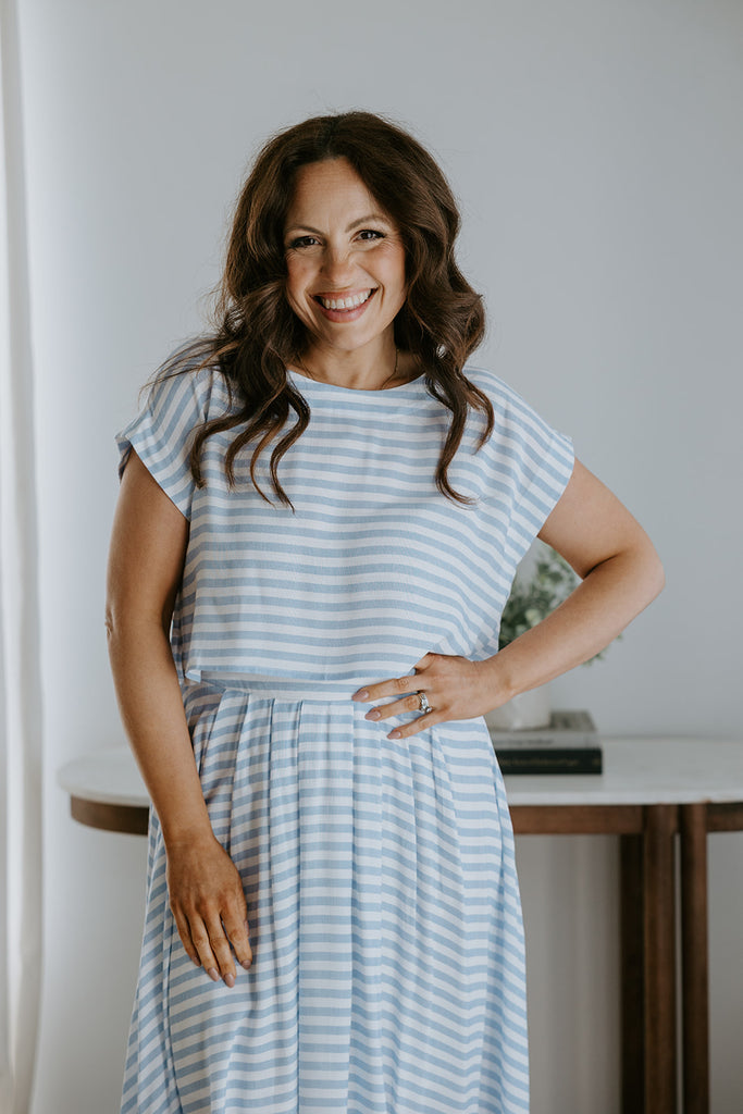 Striped Top & Skirt Set - Blue