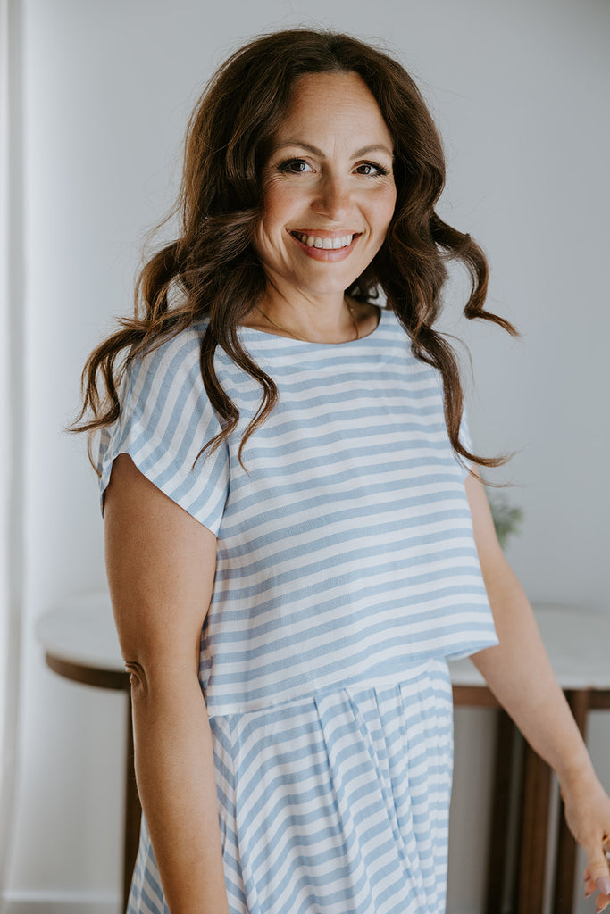 Striped Top & Skirt Set - Blue