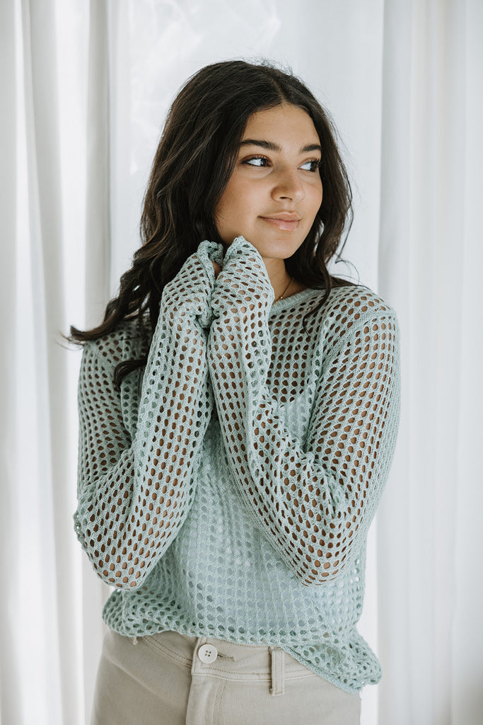 Lightweight Crochet Sweater - Mint