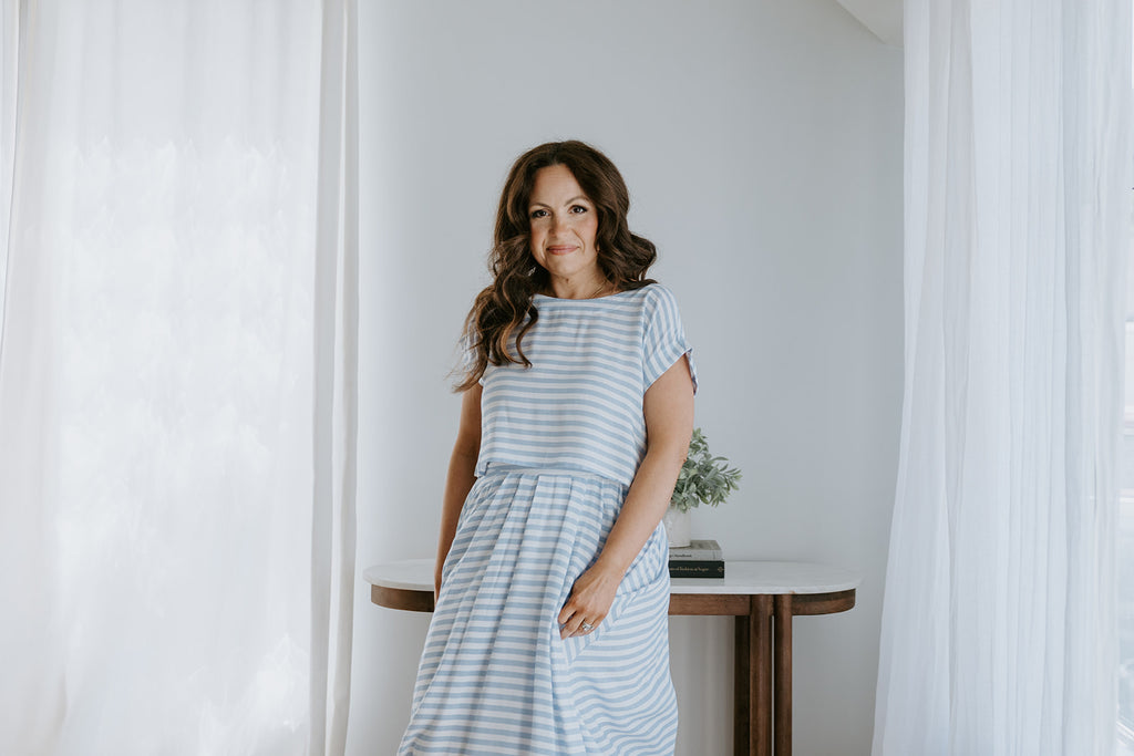 Striped Top & Skirt Set - Blue