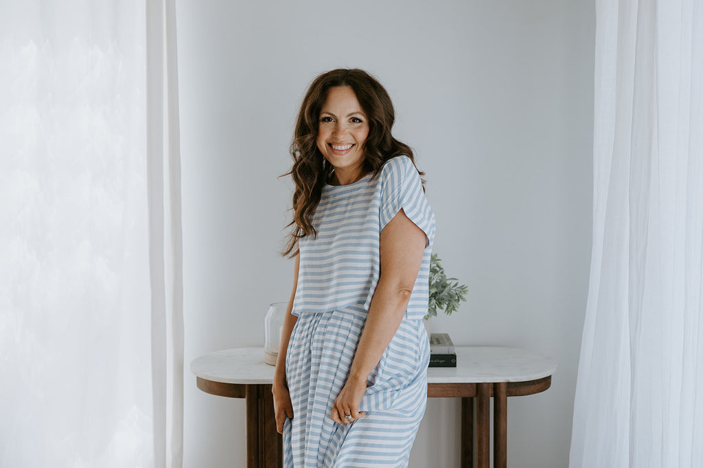 Striped Top & Skirt Set - Blue