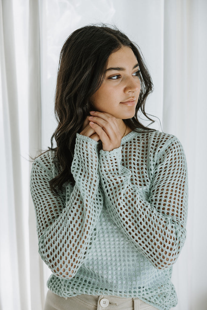 Lightweight Crochet Sweater - Mint