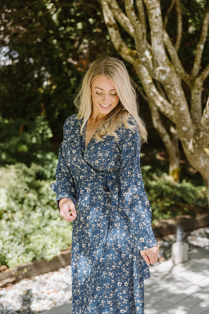 Floral Printed Wrap Dress - Blue