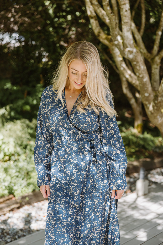Floral Printed Wrap Dress - Blue