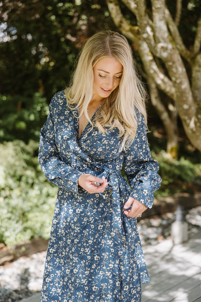 Floral Printed Wrap Dress - Blue