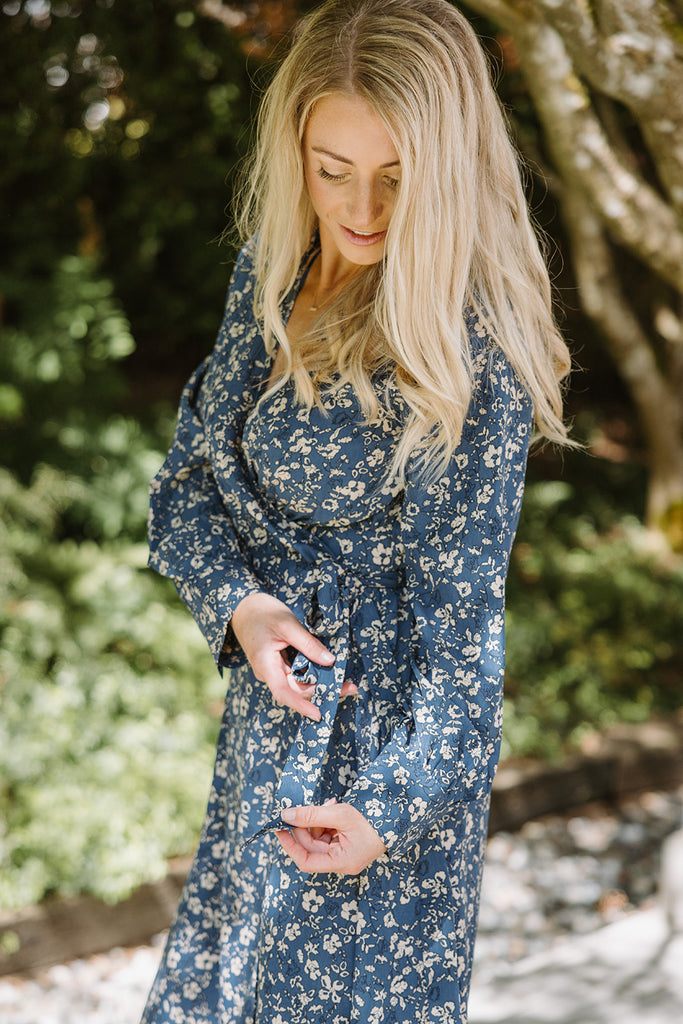 Floral Printed Wrap Dress - Blue