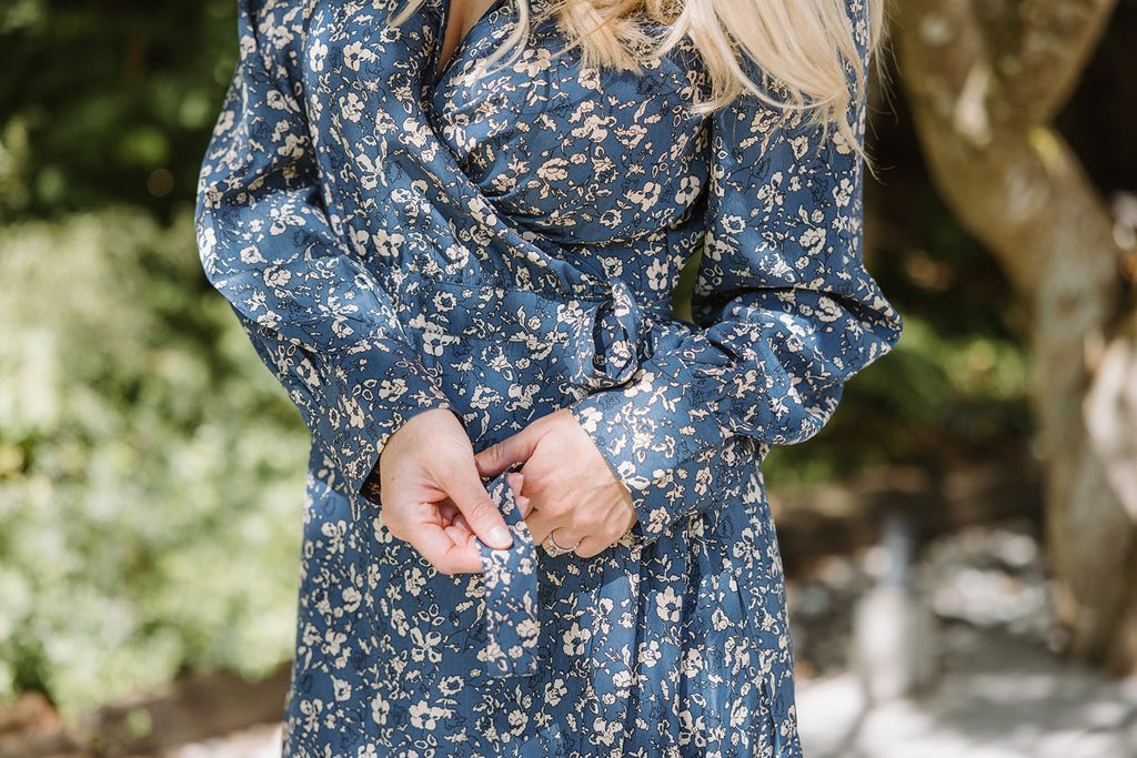 Floral Printed Wrap Dress - Blue