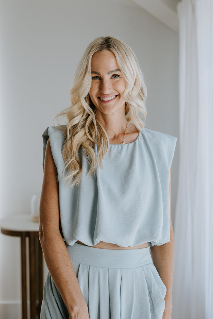 Bubble Top & Midi Skirt Set - Blue