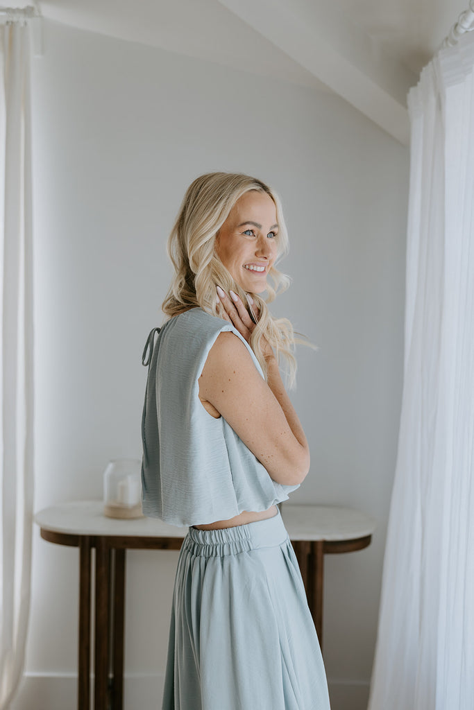 Bubble Top & Midi Skirt Set - Blue
