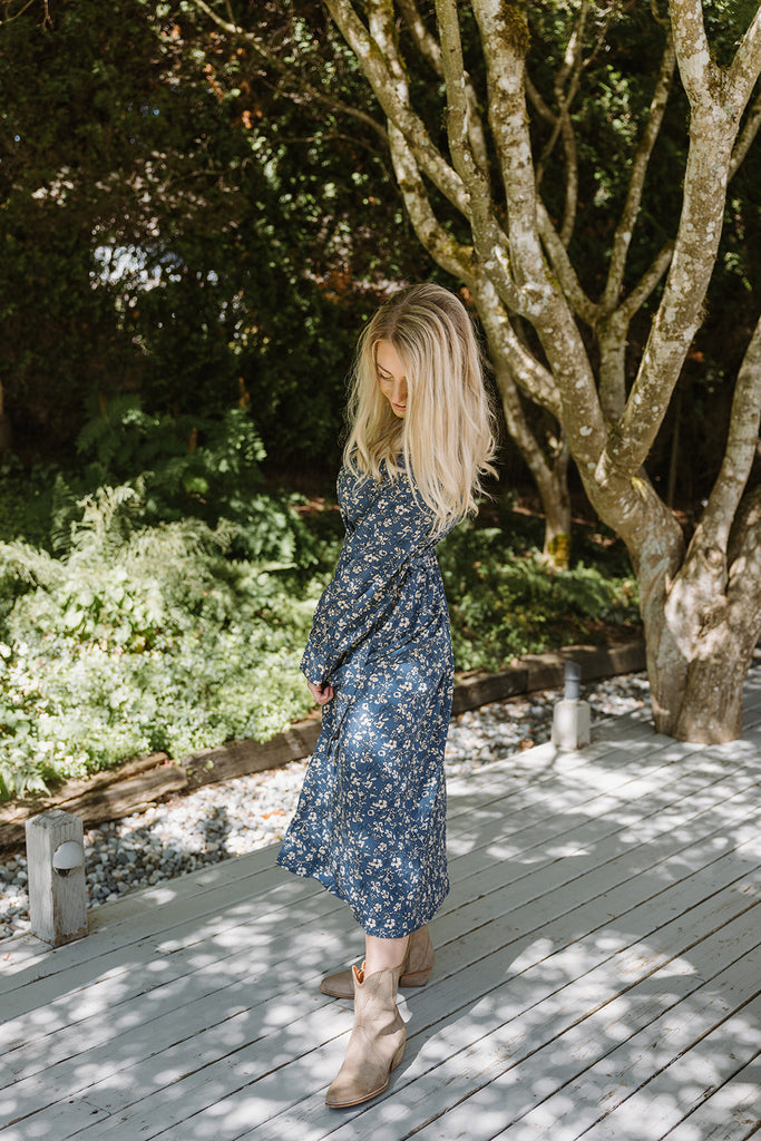 Floral Printed Wrap Dress - Blue