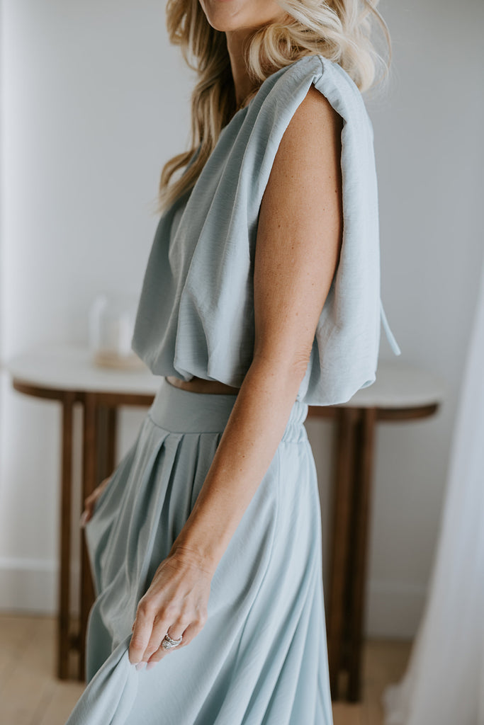 Bubble Top & Midi Skirt Set - Blue