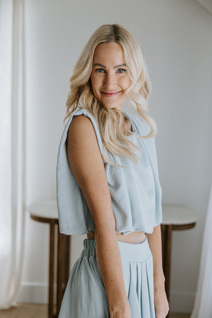 Bubble Top & Midi Skirt Set - Blue