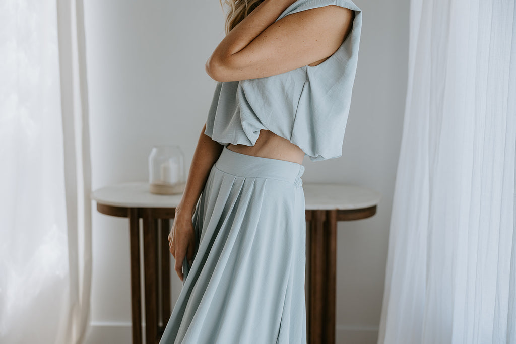 Bubble Top & Midi Skirt Set - Blue
