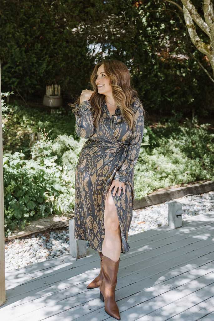 Long Sleeve Wrap Dress - Midnight
