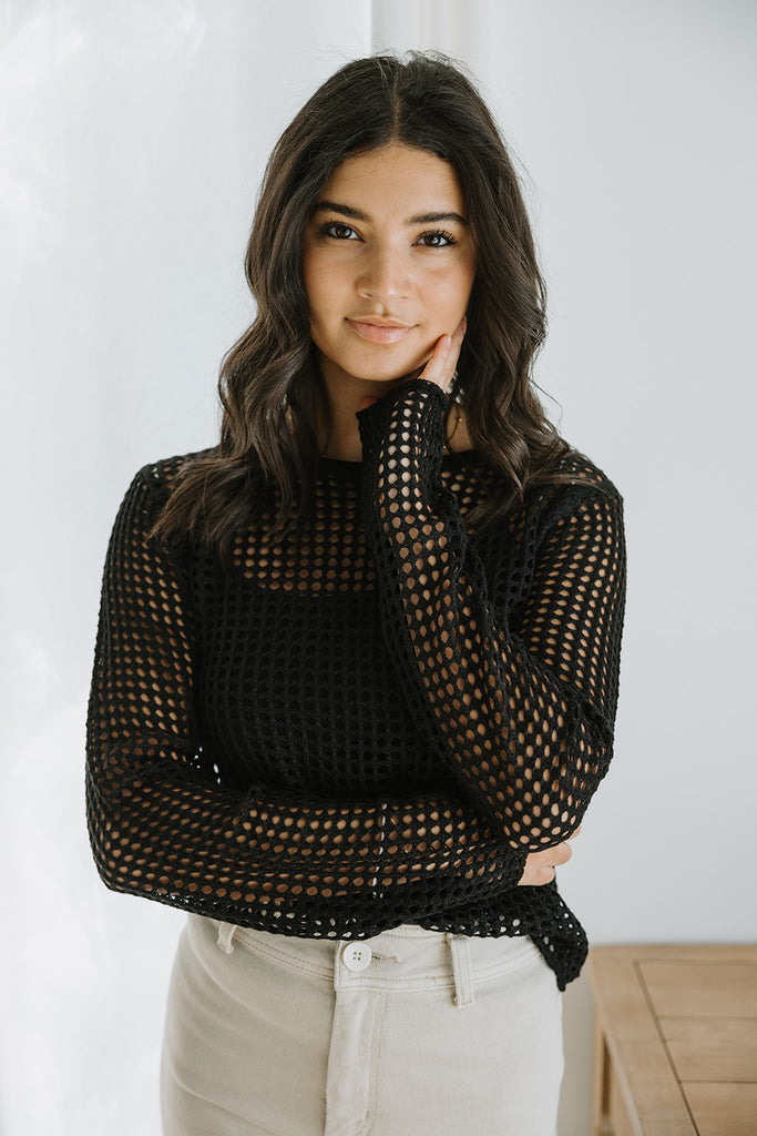 Lightweight Crochet Sweater - Black