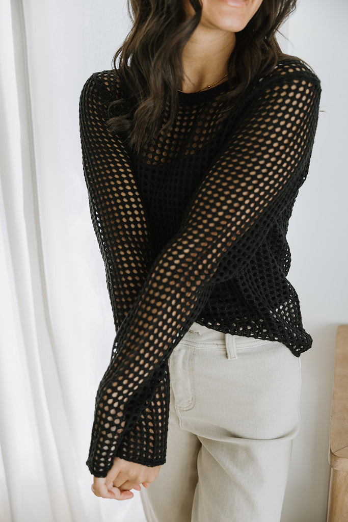 Lightweight Crochet Sweater - Black