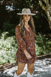 Floral Dress with Smocking - Brown