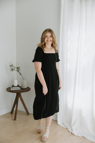 Short Sleeve Floral Wrap Dress - Black