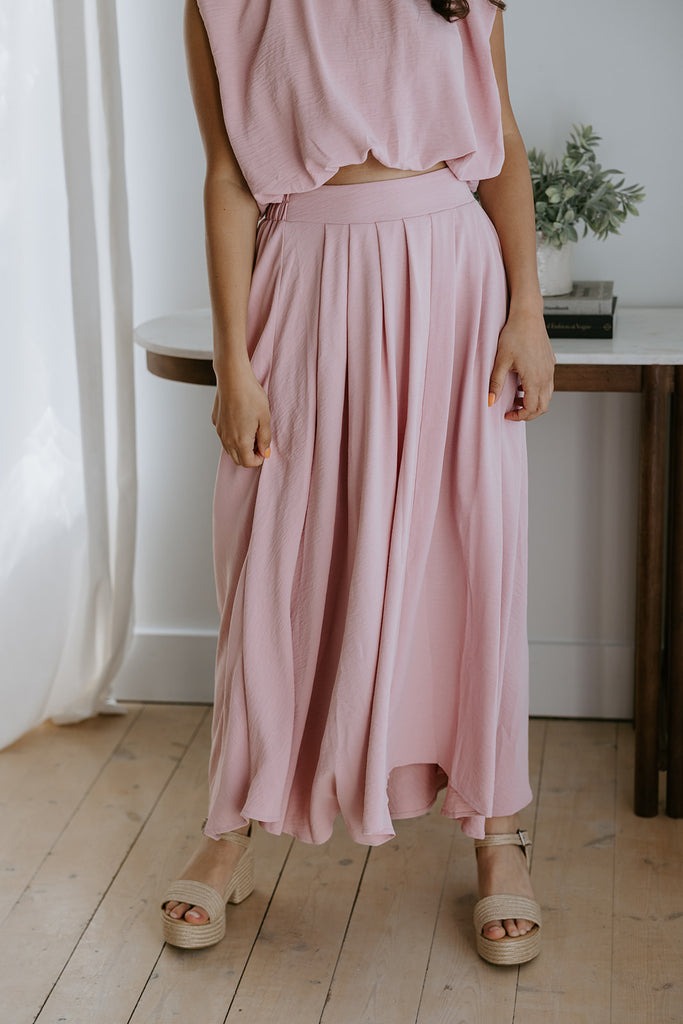 Bubble Top & Midi Skirt Set - Pink
