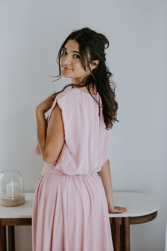Bubble Top & Midi Skirt Set - Pink