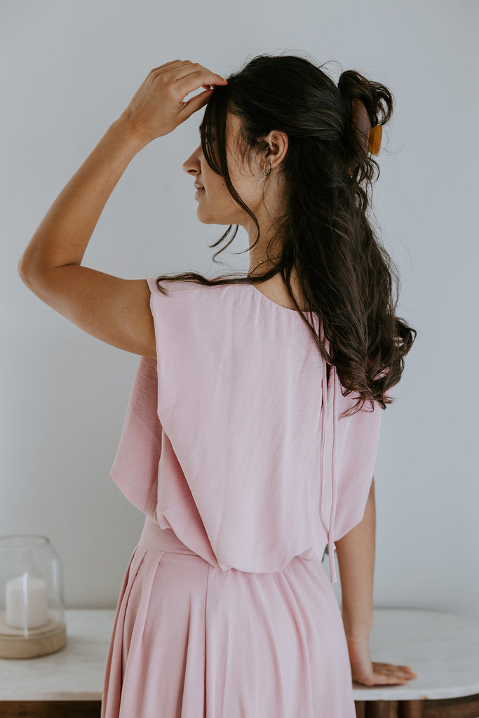 Bubble Top & Midi Skirt Set - Pink