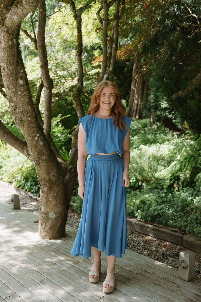 Bubble Top & Midi Skirt Set - Cobalt Blue