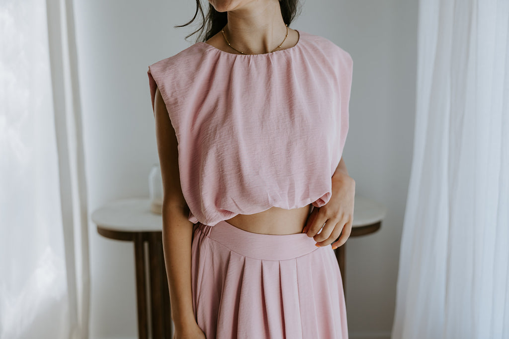 Bubble Top & Midi Skirt Set - Pink