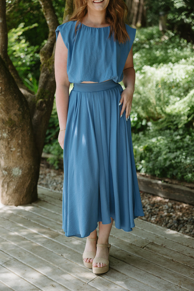 Bubble Top & Midi Skirt Set - Cobalt Blue