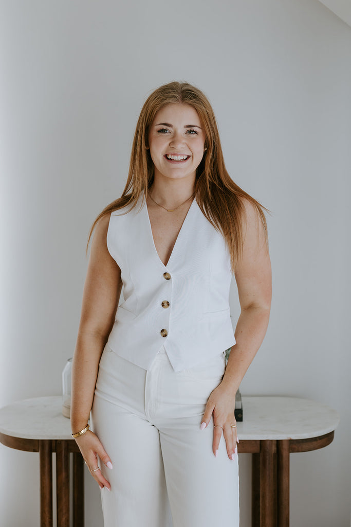 Button Up Vest - Linen - White