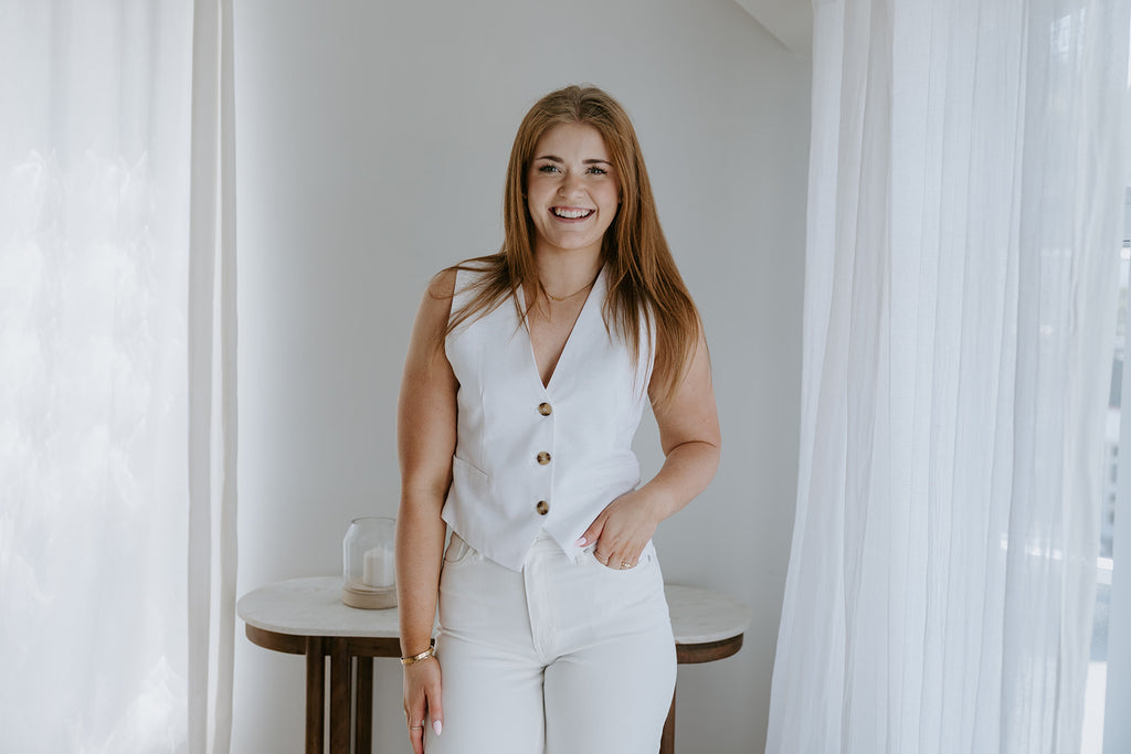 Button Up Vest - Linen - White