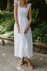 Smocked & Ruffle Midi With Eyelet Details - White