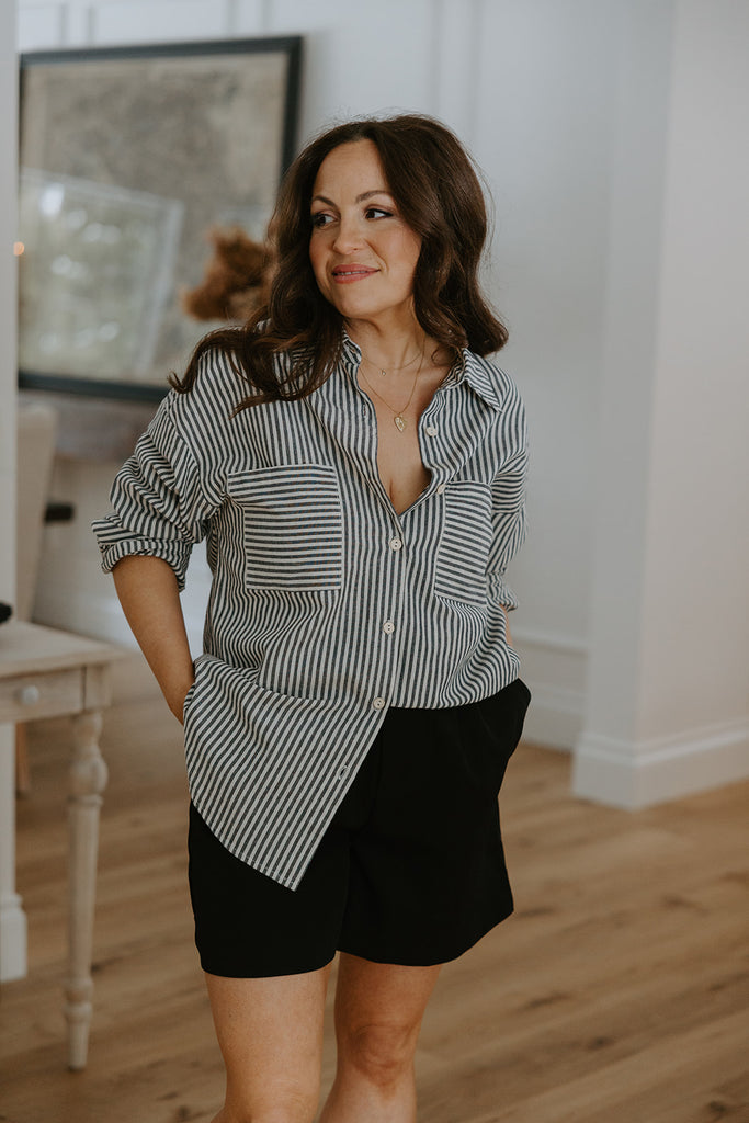 Striped Button Up Shirt - Black