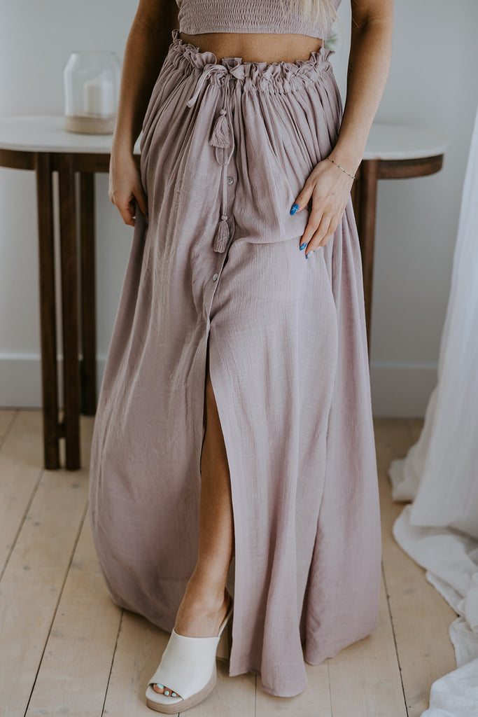 Boho Smocked Top & Maxi Skirt Set - Mauve