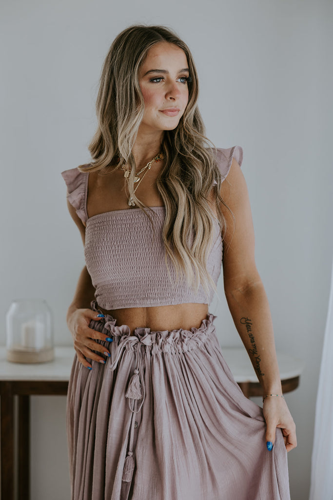 Boho Smocked Top & Maxi Skirt Set - Mauve