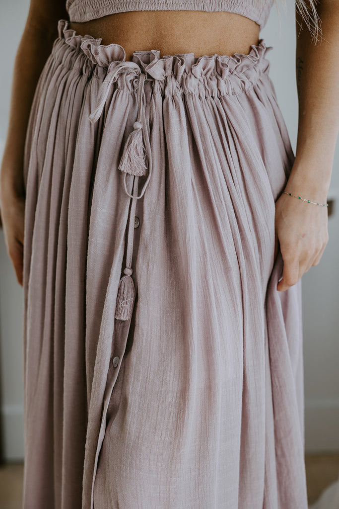 Boho Smocked Top & Maxi Skirt Set - Mauve