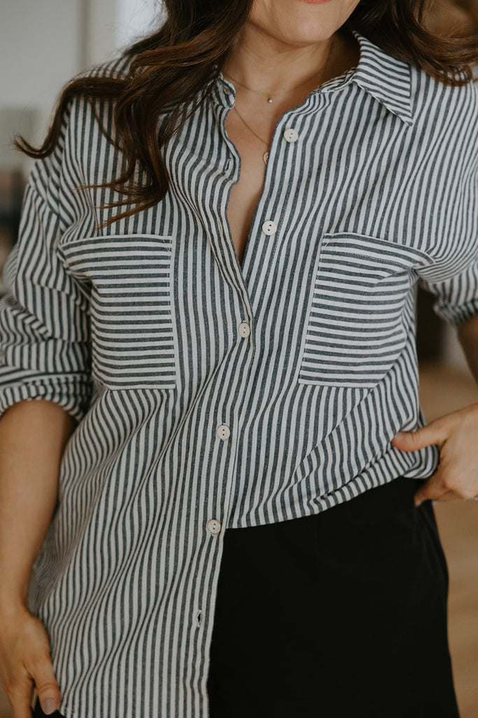 Striped Button Up Shirt - Black