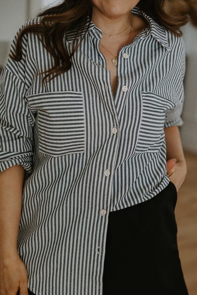 Striped Button Up Shirt - Black