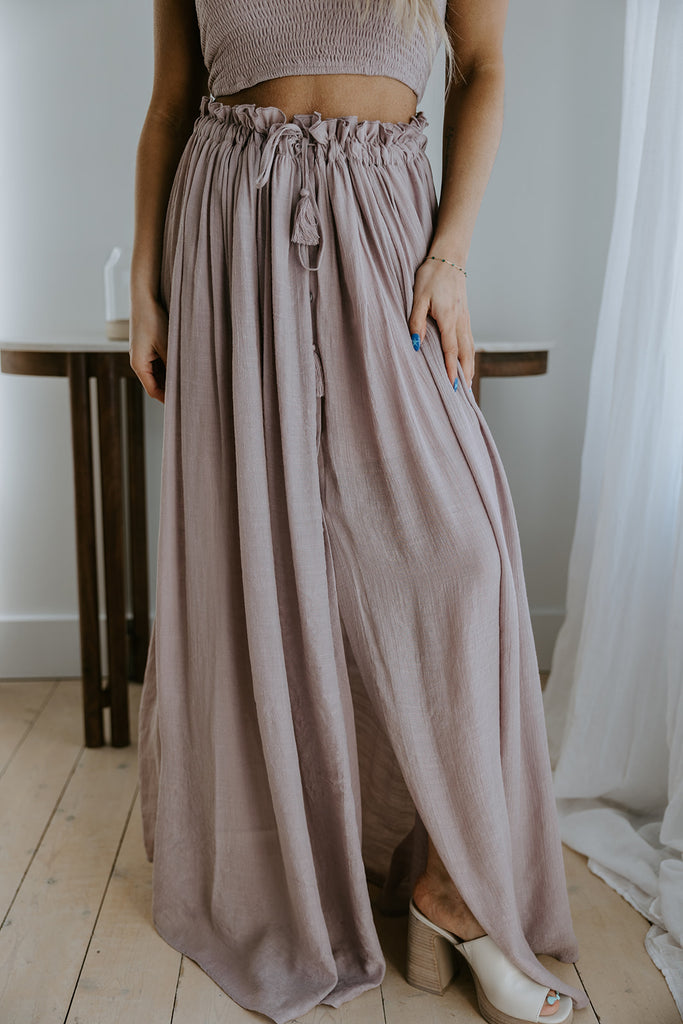 Boho Smocked Top & Maxi Skirt Set - Mauve