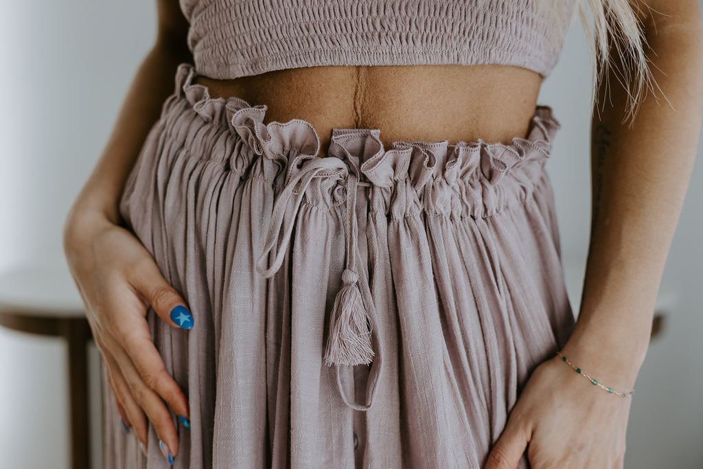Boho Smocked Top & Maxi Skirt Set - Mauve