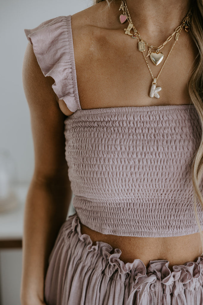Boho Smocked Top & Maxi Skirt Set - Mauve