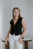 Button Up Vest - Linen Vest - Black