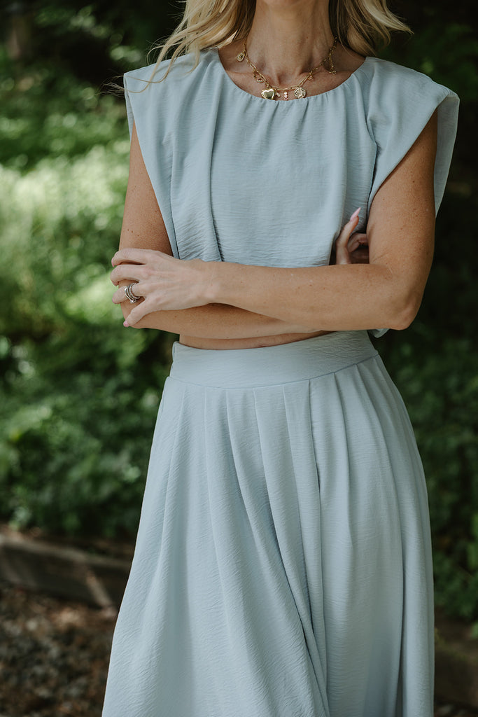 Bubble Top & Midi Skirt Set - Blue