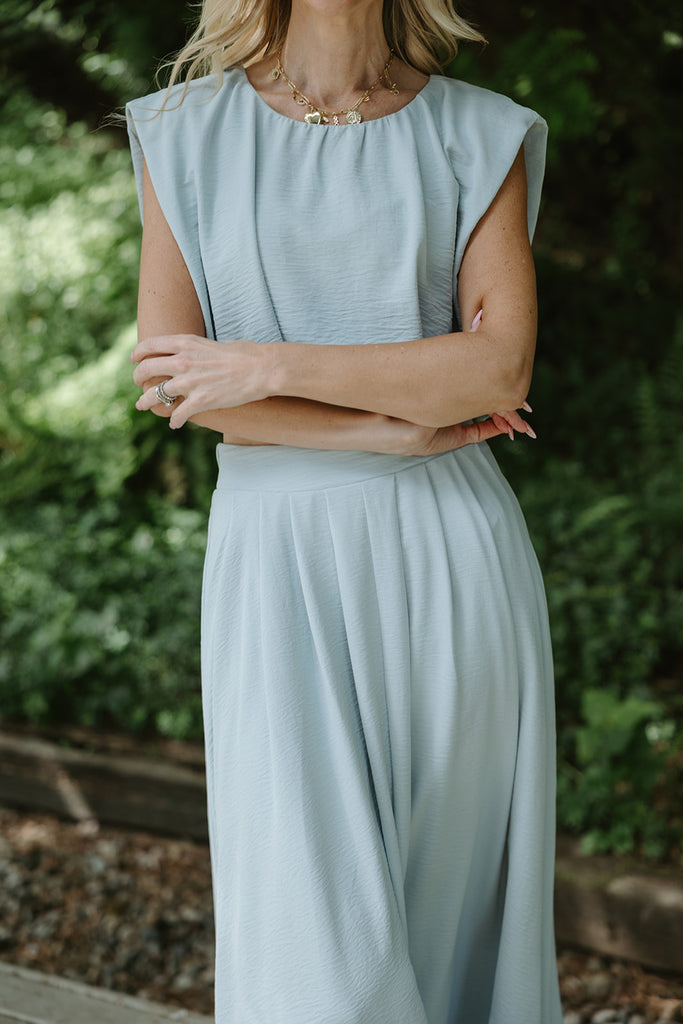 Bubble Top & Midi Skirt Set - Blue