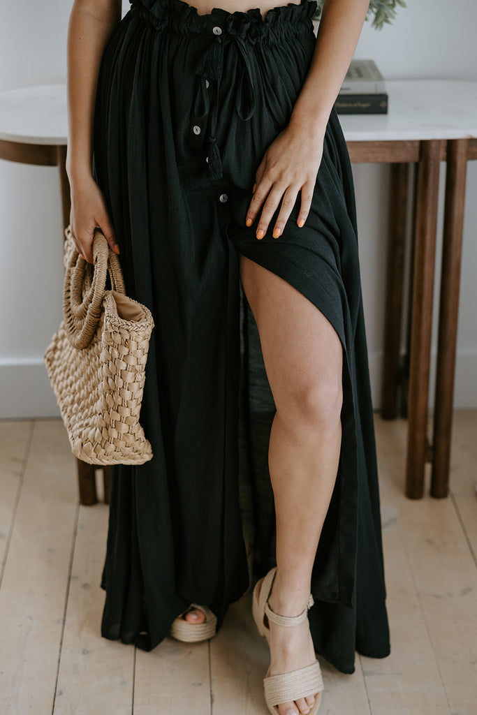 Boho Smocked Top & Maxi Skirt Set - Black