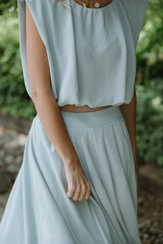 Bubble Top & Midi Skirt Set - Blue