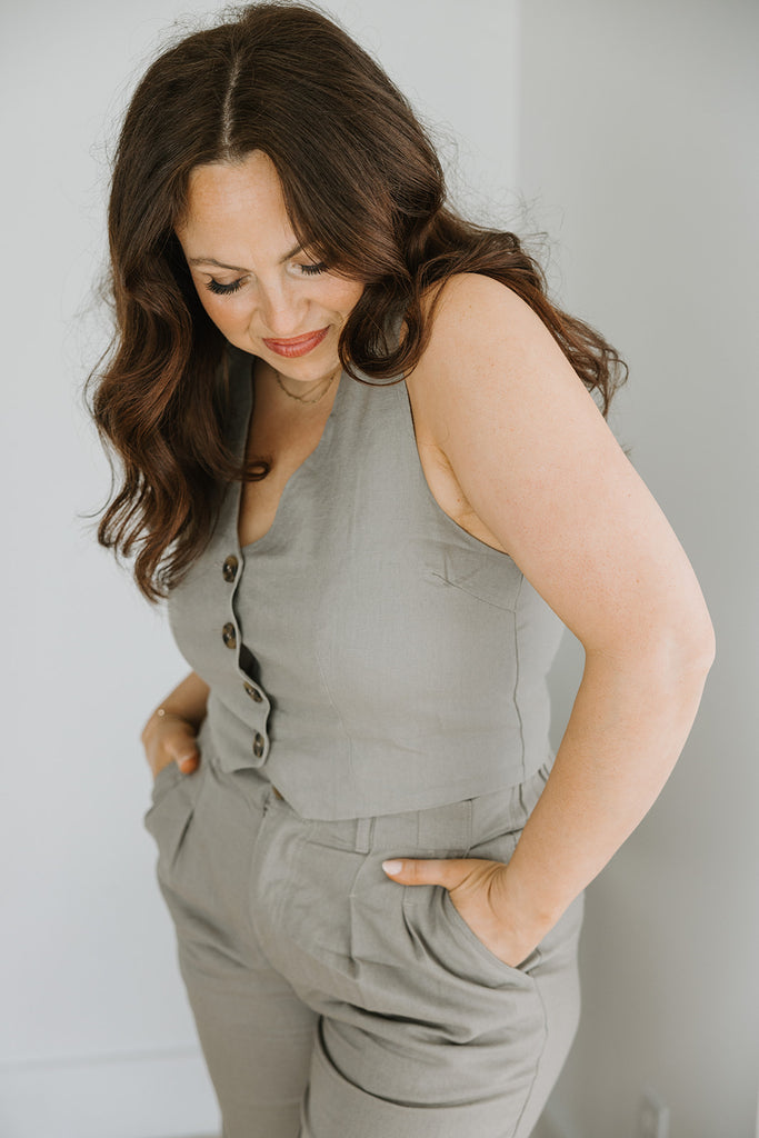 Linen Vest and Pant Set - Greystone